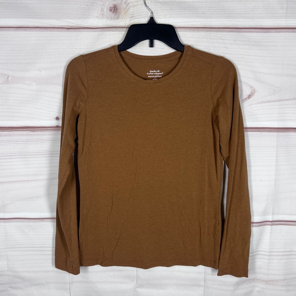 Banana‎ Republic Timeless Tee Top Womens XS Brown Long Sleeve Crew Neck Basics